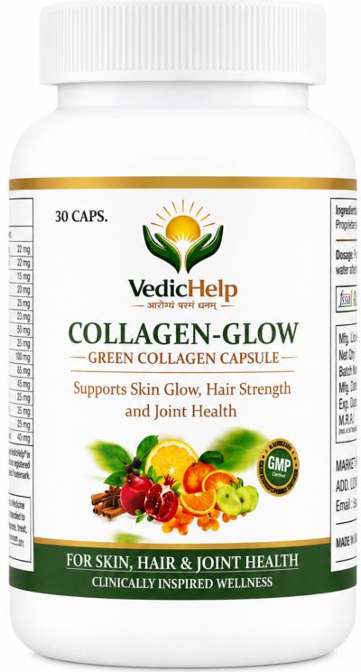 VedicHelp Collagen-Glow Green Collagen Capsule | 30 Capsules | Ayurvedic Proprietary Medicine | Plant-Based Botanical Formula for Adult Men & Women